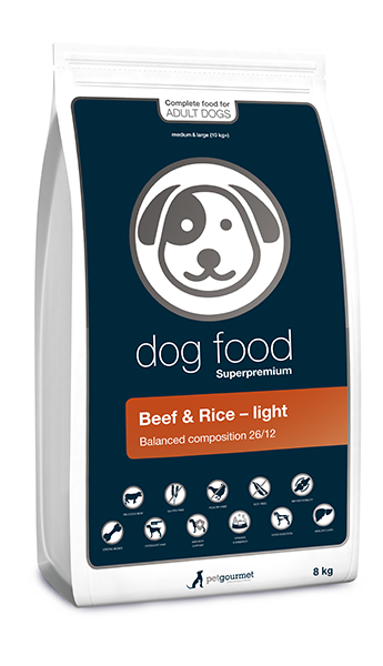 Superpremium dog food light - medium&large 8 kg, Beef & Rice 26/12 